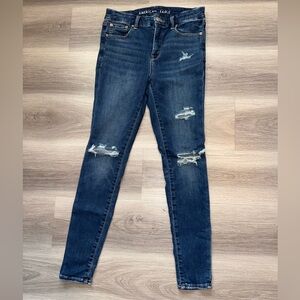 American Eagle Outfitters Dark Blue Distressed Skinny Jeans